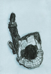 human reading book. watercolor painting. illustration