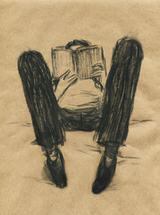 human reading book. watercolor painting. illustration