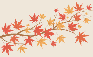 Autumn maple leaves on branch in red and yellow colors for seasonal decoration and fall greeting cards vector illustration