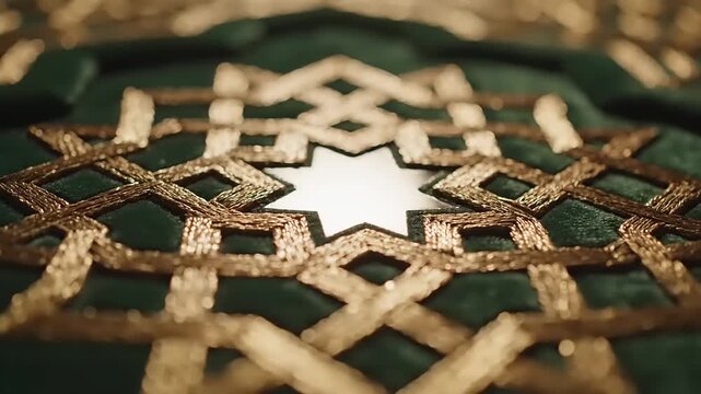 Intricate Golden Pattern on Green Background.
