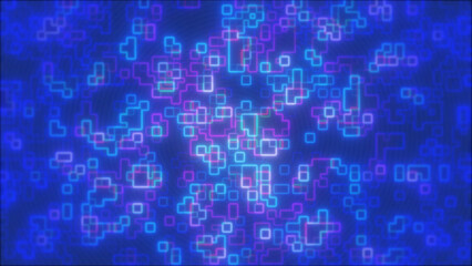 Fototapeta premium Blue neon abstract grid of digital squares forming a futuristic data network with glowing geometric patterns