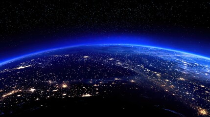 Obraz premium Earth From Space View with City Lights and Stars on Black Background