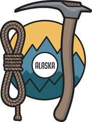 Alaska Mining Tools Emblem &ndash; Pickaxe Rope Mountain State Design