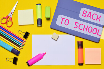 Zenith view. School supplies, various full color accessories. Back to school.	