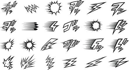 Set of Dynamic Comic Book Style Speed Lines and Explosion Graphics Keywords: comic, speed lines, explosion, graphic, set © MD.ZAMAL
