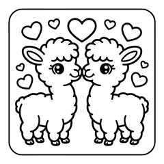 Obraz premium Valentine Day Llama Coloring Book