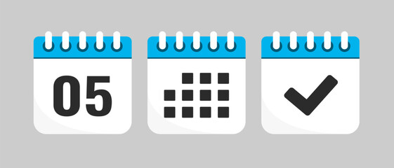 Set icons page calendar - day 5, agenda, done