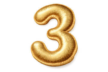 Naklejka premium Golden number three foil balloon on a transparent background
