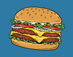 Fast Food Illustration Set Cheeseburger Pizza Fries Chicken Wings Mozzarella Sticks Vector Style