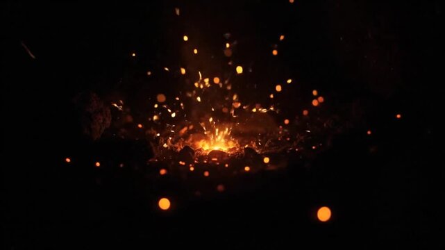 Fiery explosion of sparks against dark background