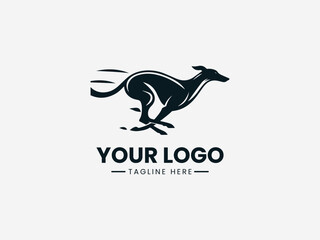 Fototapeta premium Running greyhound dog in full motion representing speed agility and modern athletic identity in black vector logo illustration