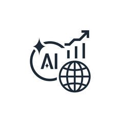 Global development of Artificial Intelligence applications. Growth AI of technology.Vector linear icon illustration isolated on white background.