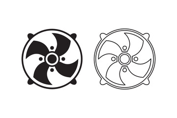 Minimal circular fan icon set, Industrial ventilation symbol in black and white
