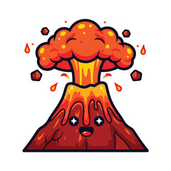 Cute cartoon volcano erupting with happy face and lava. © Caroline Studio