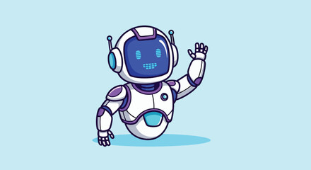 Fototapeta premium Cute Robot Waving Hand Cartoon Vector Icon Illustration.