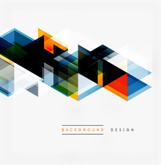 Obraz premium Abstract geometric shapes overlap, creating dynamic composition. Colors include blue, orange, black, green, red. Modern design element.