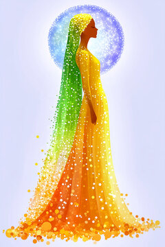 Abstract woman silhouette in radiant aura symbolizing existence self-discovery and meaning of life