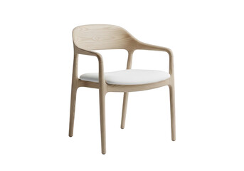 Fototapeta premium Modern wooden chair with white cushion on white background isolated on transparent background