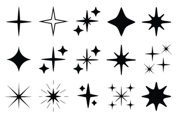 Obraz premium Collection of different vector sparkling stars icon, decorative twinkle and bursts forms, abstract shining flash symbols