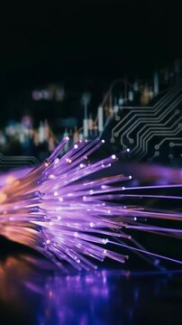 Fiber optic cable strand technology data network internet glow abstract digital circuit background with ai palette investing concept and cyber finance