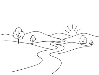 line sketch landscape road of success