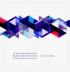 Fototapeta premium Abstract geometric shapes create vibrant pattern. Blue, purple, red hues dominate design, over white background. Modern, stylish visual.