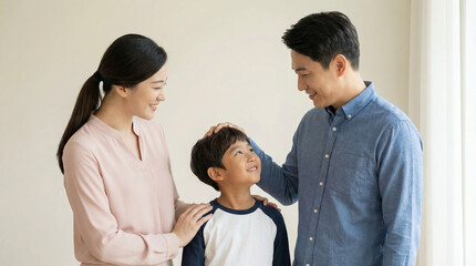 Fototapeta premium Parents Praising Smiling Child At Home