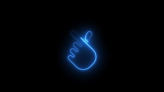 neon blue finger heart hand gesture on black background, glowing korean k-pop love symbol with electric light lines, minimalist digital illustration of a small heart sign, trendy electronic icon