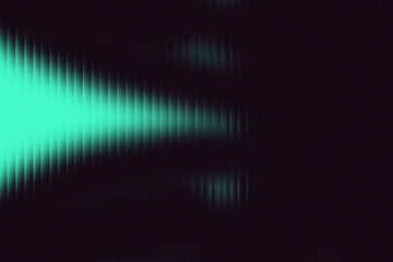 Obraz premium Grainy Cyan Blue Light Ray Behind Vertical Reeded Glass Texture. Moody Aquamarine Light Beam through Fluted Glass for Tech Background