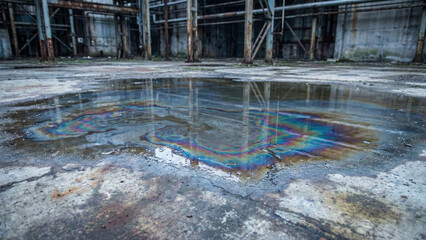 Fototapeta premium Rainbow colors on oil film floating on water surface