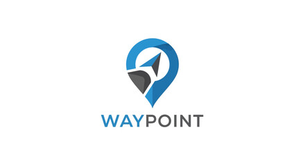 Fototapeta premium Abstract Blue and Grey Map Pin Waypoint Navigation Logo Design on Isolated White Background