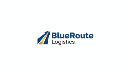 Stylized L or upward arrow shield logo for BlueRoute Logistics, isolated white background