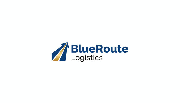 Stylized L or upward arrow shield logo for BlueRoute Logistics, isolated white background