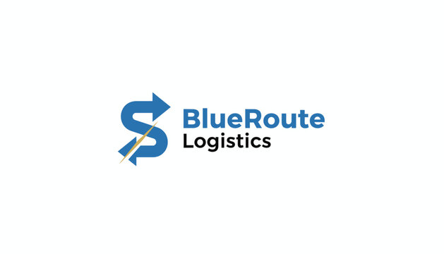 Stylized S letter with arrow for BlueRoute Logistics, isolated white background