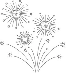 Obraz premium Black and white illustration of fireworks exploding in a celebratory display with stars and sparks.