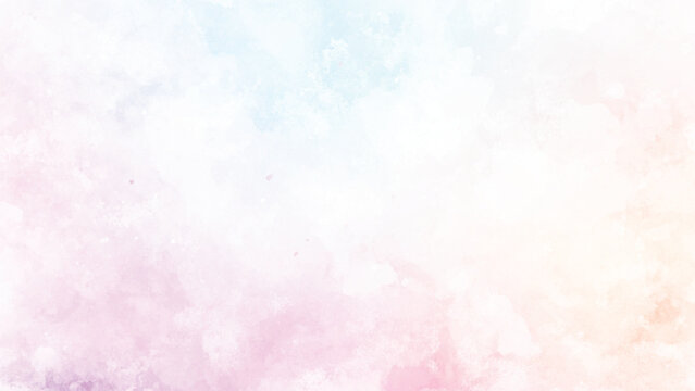 blue watercolor paint background design with colorful orange pink borders and bright center, watercolor bleed and fringe with vibrant distressed grunge texture