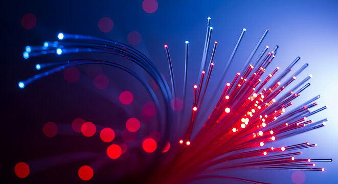 Fiber optic cables with red and blue light effects