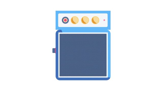 Electric guitar amplifier icon with a sleek design, showcasing control knobs and a speaker area.
