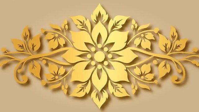 Stunning Golden Floral Design Element with Ornate Leaves and Blossom Adornment, Perfect for Luxurious Decorative Graphics and Elegant Backgrounds
