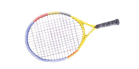 Mid-size yellow tennis racket watercolor clipart