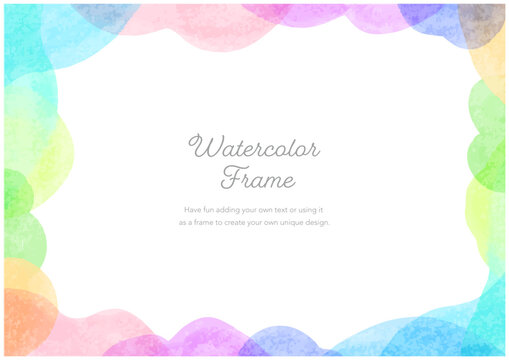 春の水彩フレーム波型　カラフルなパステルレインボーの飾り枠 可愛い招待状背景テンプレート