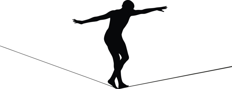 Daring Tightrope Walker Balance Silhouette