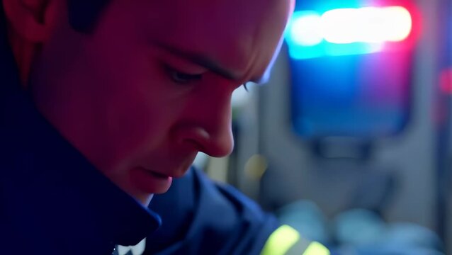 Emergency Response in Action: Male Paramedic Assisting Patient in Ambulance