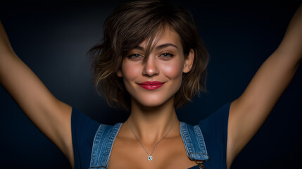 Happy dancing young woman.