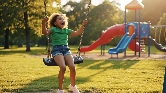 Young girl swinging in park