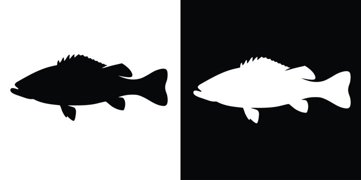 Largemouth Bass Fish Silhouette Vector, Bass fish black silhouette vector design 