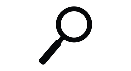 A stark black silhouette of a magnifying glass is prominently displayed against a clean white background offering a simple silhouette