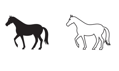 Fototapeta premium Running horse silhouette and outline vector. Chinese Calligraphy icon. Isolated vector graphics suitable for logos, icons, 