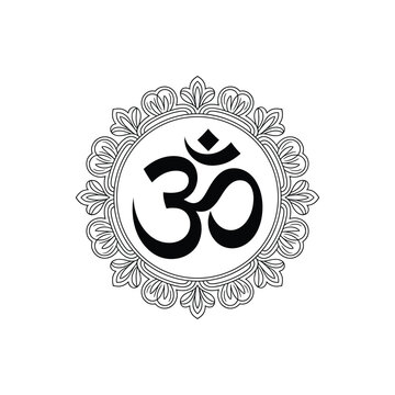 Om symbol within a decorative floral mandala pattern isolated on transparent background