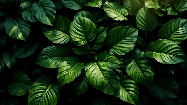 lush green leaves close-up with tropical foliage texture